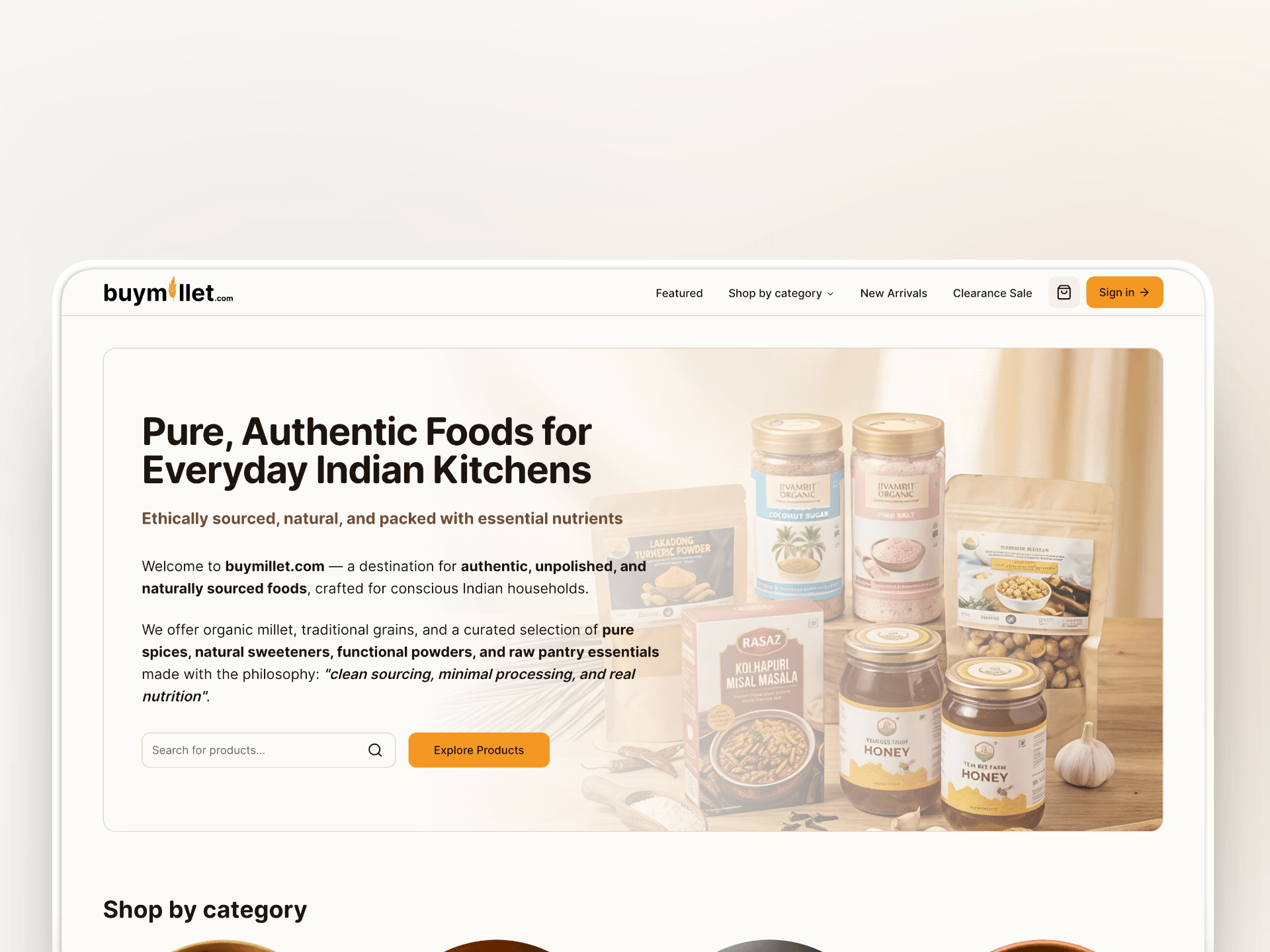 Landing page of buymillet.com